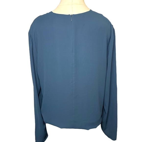 BABATON Aritzia Tadema Blouse Blue Tunic Pullover Long Sleeve Slits Tie Front - Picture 5 of 15